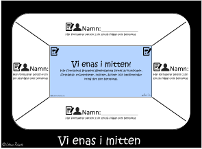 Vi enas i mitten  6 Namn: Namn: Namn: Namn: Vi enas i mitten! Här formuleras gruppens gemensamma syntes av kunskaper, förståelse, erfarenheter, insikter, åsikter och bedömningar kring det som betraktas.  Här formulerar person 1 sin syn på frågan som betraktas Källa: www.reflektion.one Här formulerar person 2 sin syn på frågan som betraktas Här formulerar person 4 sin syn på frågan som betraktas Här formulerar person 3 sin syn på frågan som betraktas